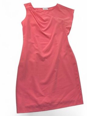 Calvin Klein Pink Asymmetric Draped Neckline Sheath Dress Sze 10